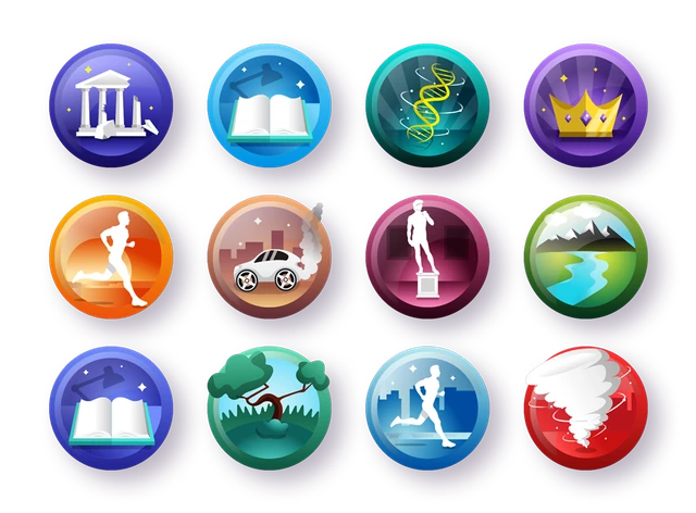 Custom badge icon set designed for festival app award categories and achievements