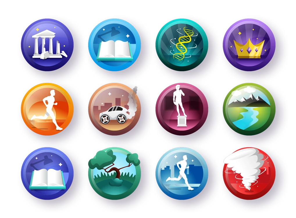 Custom badge icon set designed for festival app award categories and achievements