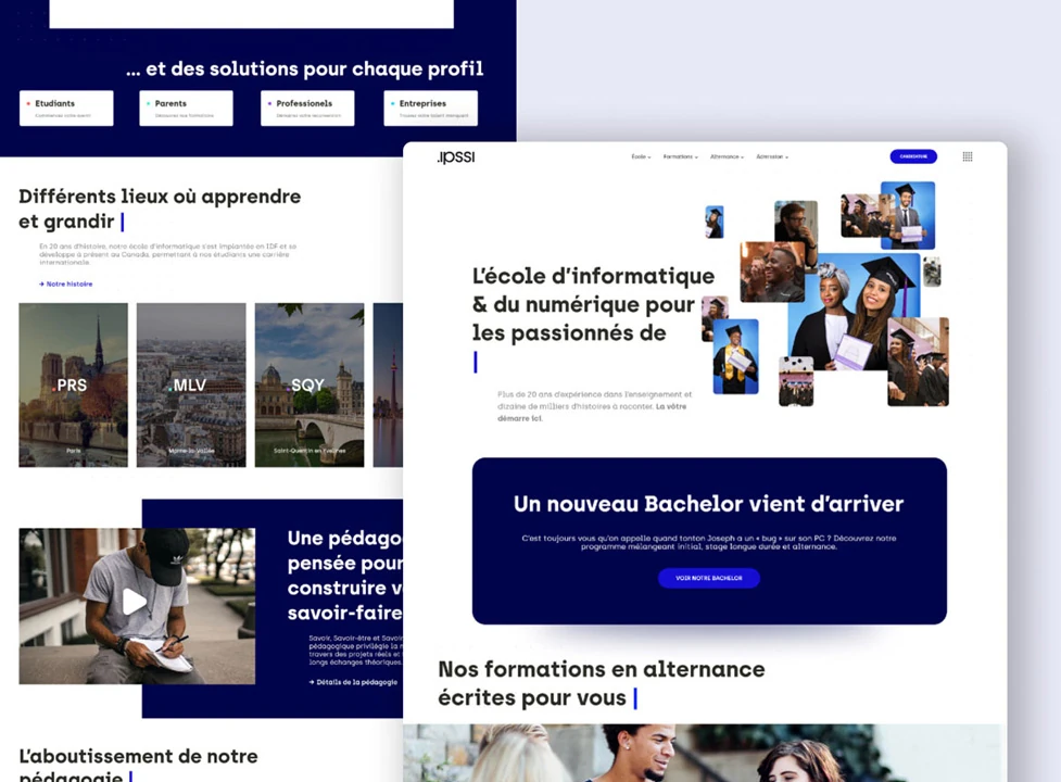 Responsive web UI design for IPSSI student portal with course information and navigation interface