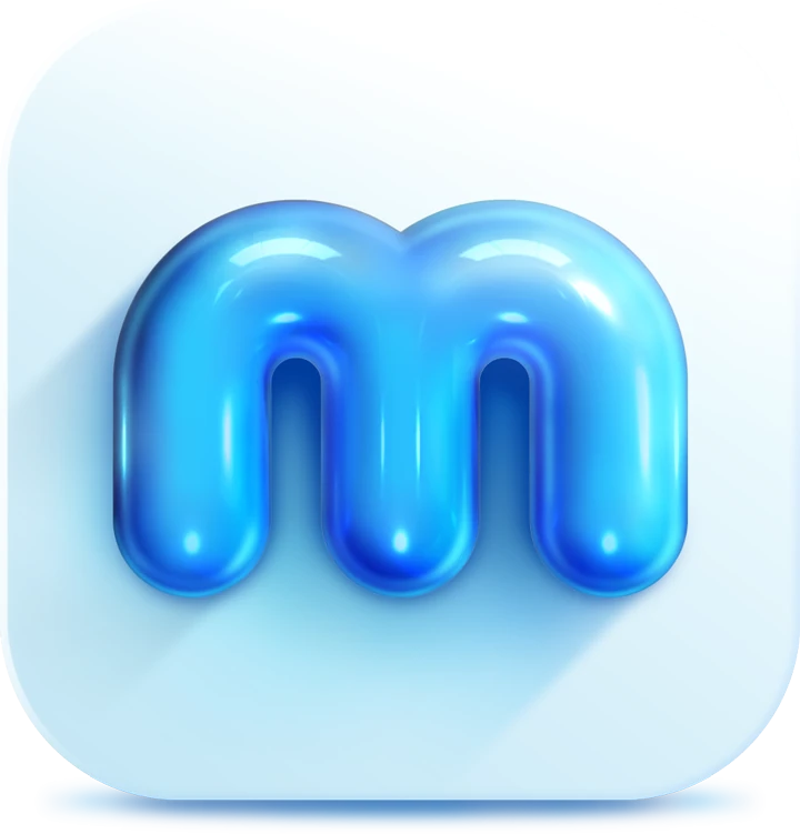3D blue bubble style app icon design for Mmotion mobile app