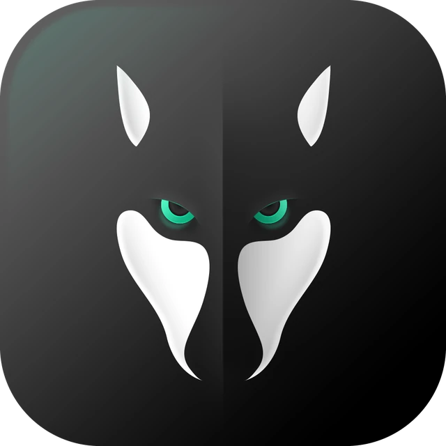 Wolf themed mobile app icon design with dark minimal style