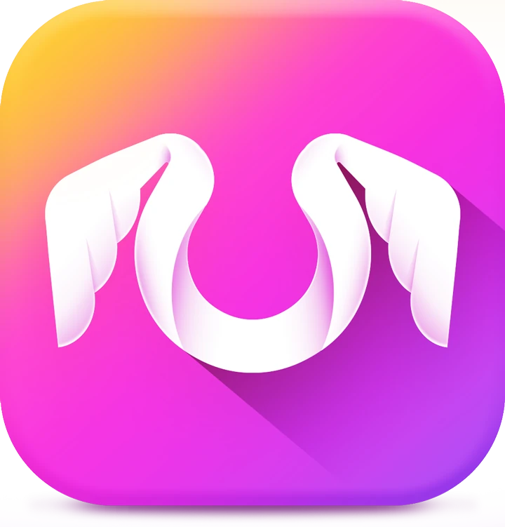 Stylized U letter app icon design with wings for Unleasher mobile app