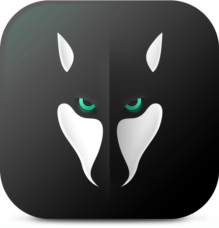 Wolf themed mobile app icon design with dark minimal style